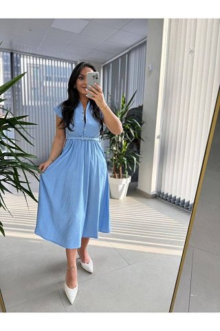 Лляна сукня міді з поясом — жіночий одяг NOVA